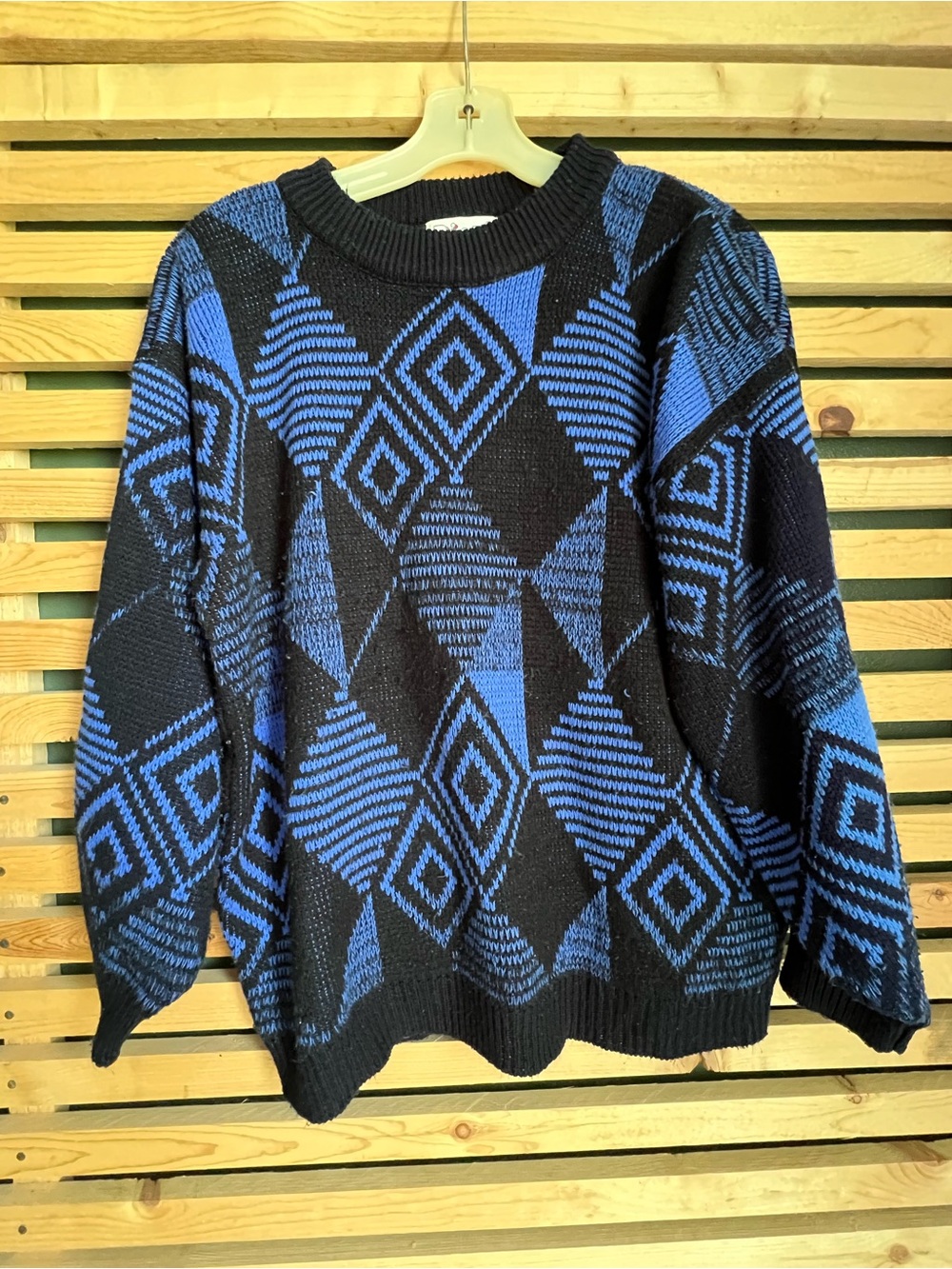 Vintage Ricki's Black & Blue Geometric Crewneck Sweater
